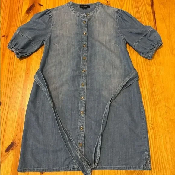 Sanctuary Denim Short Sleeve Sash Belt Blue Jean Mini Dress Women’s SMALL - Picture 3 of 9